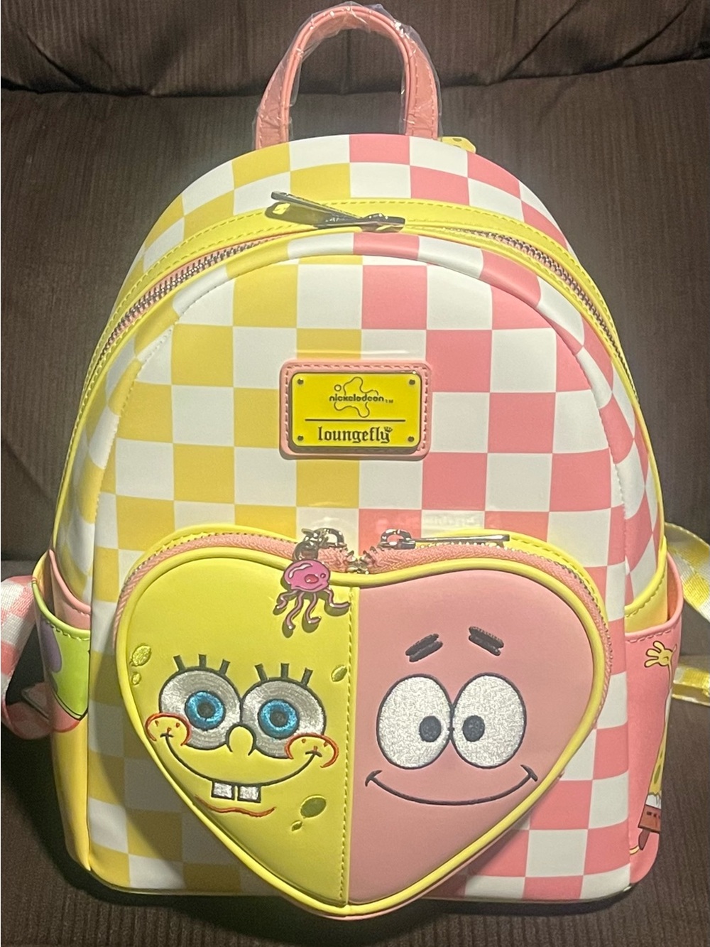 Loungefly SpongeBob & Patrick Pink Yellow Checker Heart Mini Backpack